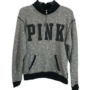 Victoria's Secret Pink Limited Edition 1/4 Zip Gray Logo Pullover Arm Stripes XS